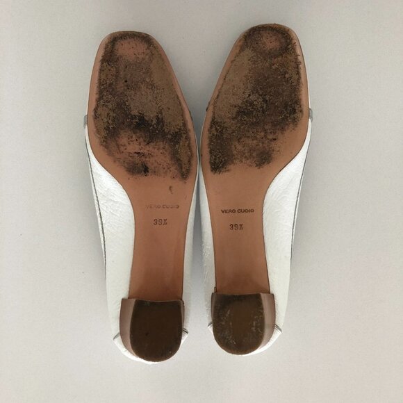 Bruno Magli Designer Leather Shoes with Silver Metal Hardware White Size 39.5 - Picture 7 of 10